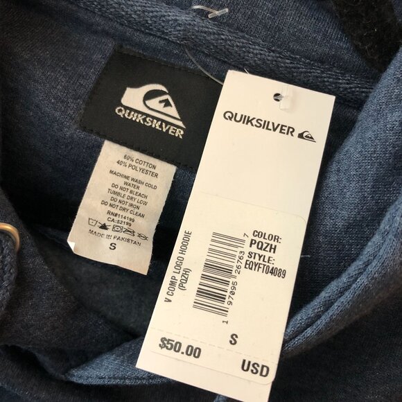 Quiksilver Mens V Comp Logo Pullover Hoodie Sweatshirt Blue Size S - Picture 3 of 3